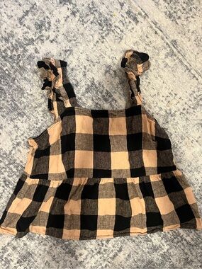 Black and Tan Gingham Ruffle Tank Top